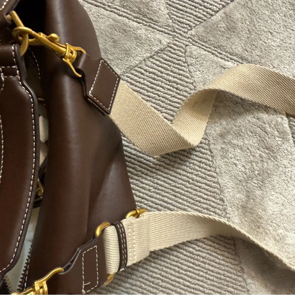 Elegant Brown Leather Handbag - Zara side stripe bag , cross body or clutch - Picture 14 of 14